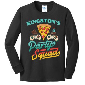 KingstonS Party Squad Pizza Gaming Birthday Party Kids Long Sleeve Shirt