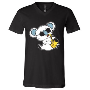 Koala Playing Saxophone Band Member V-Neck T-Shirt