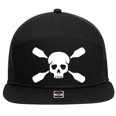 Kayak Paddling Skull Gift 7 Panel Mesh Trucker Snapback Hat