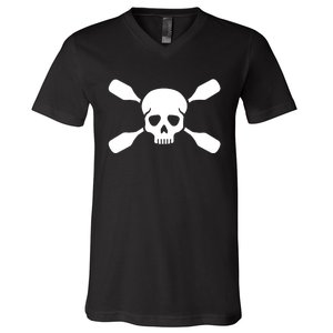 Kayak Paddling Skull Gift V-Neck T-Shirt