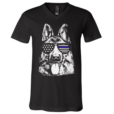 K9 Police Thin Blue Line German Shepherd Patriotic V-Neck T-Shirt