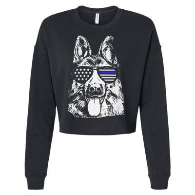 K9 Police Thin Blue Line German Shepherd Patriotic Cropped Pullover Crew