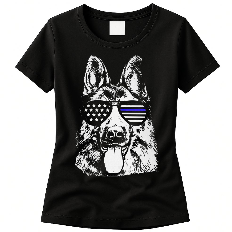 K9 Police Thin Blue Line German Shepherd Patriotic Womens T-Shirt