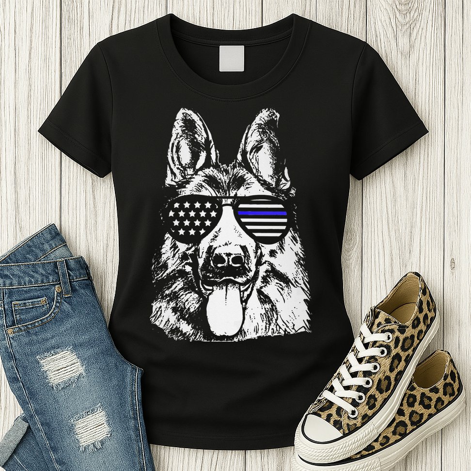 K9 Police Thin Blue Line German Shepherd Patriotic Womens T-Shirt
