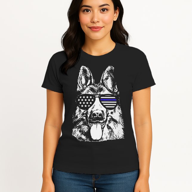 K9 Police Thin Blue Line German Shepherd Patriotic Womens T-Shirt