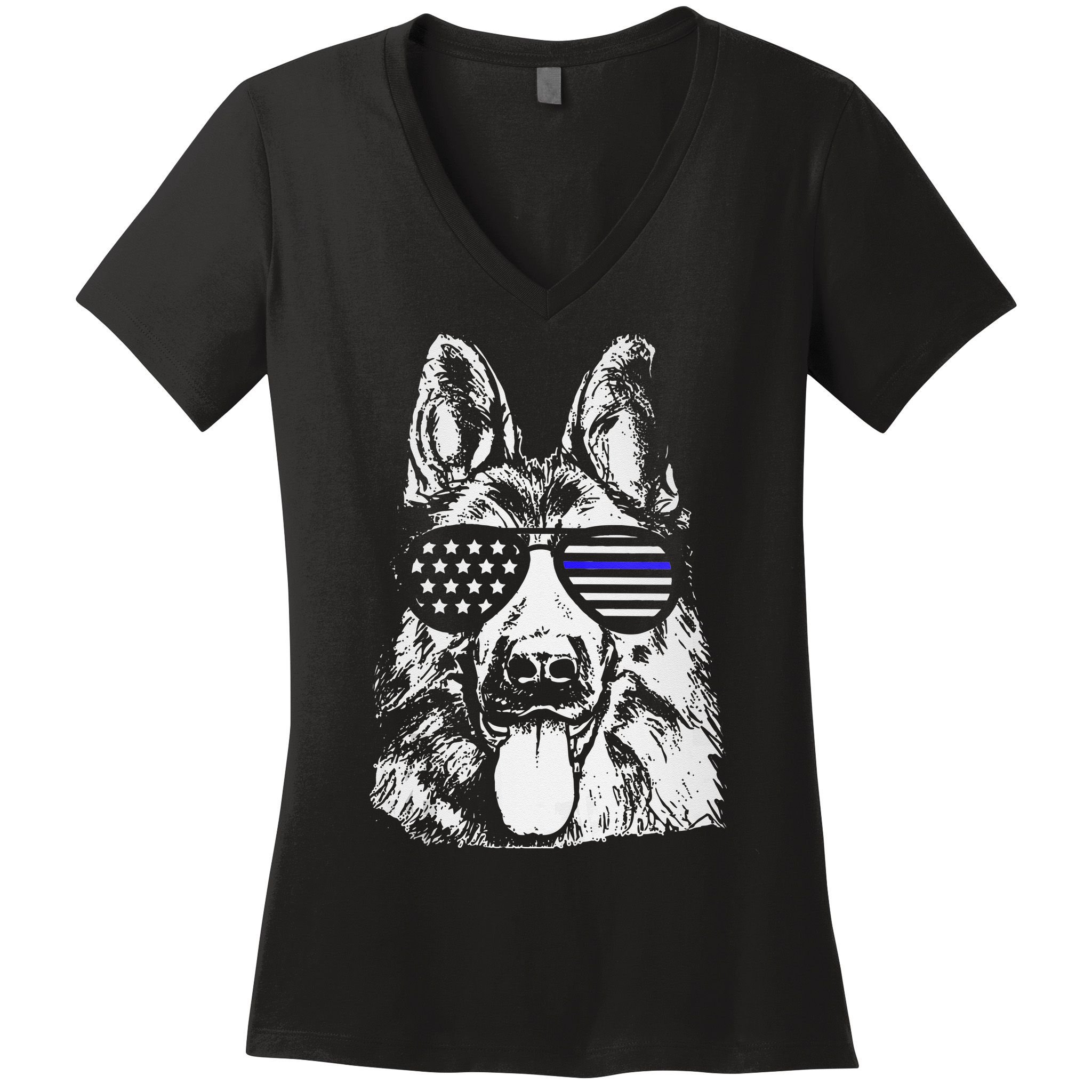 K9 Police Thin Blue Line German Shepherd Patriotic Women's V-Neck T-Shirt