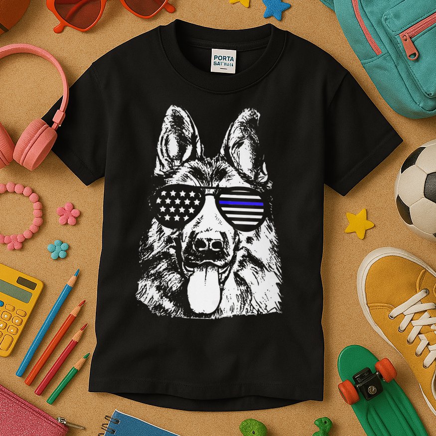K9 Police Thin Blue Line German Shepherd Patriotic Kids T-Shirt