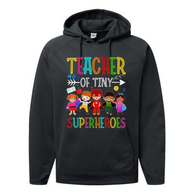 Kindergarten Prek Teacher of Tiny Superheroes Back to School Performance Fleece Hoodie