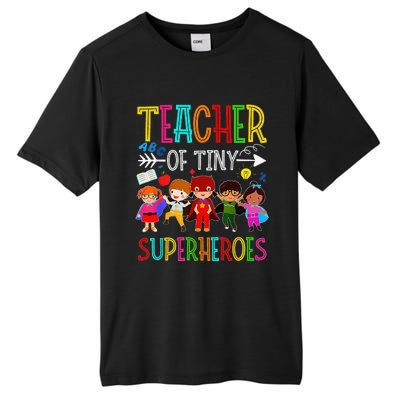 Kindergarten Prek Teacher of Tiny Superheroes Back to School Tall Fusion ChromaSoft Performance T-Shirt