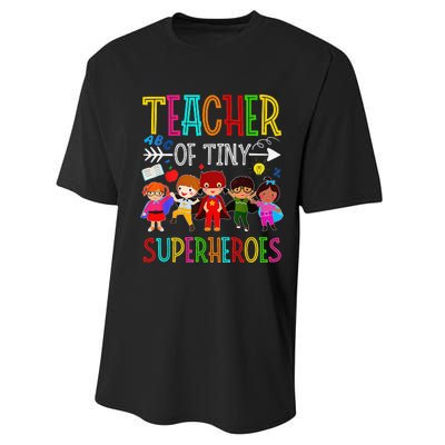 Kindergarten Prek Teacher of Tiny Superheroes Back to School Performance Sprint T-Shirt