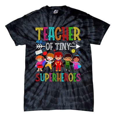 Kindergarten Prek Teacher of Tiny Superheroes Back to School Tie-Dye T-Shirt