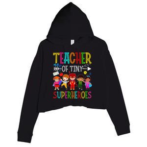 Kindergarten Prek Teacher Of Tiny Superheroes Back To School Crop Fleece Hoodie