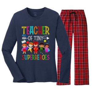 Kindergarten Prek Teacher Of Tiny Superheroes Back To School Women's Long Sleeve Flannel Pajama Set 