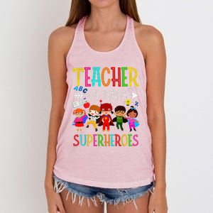 Kindergarten Prek Teacher Of Tiny Superheroes Back To School Women's Knotted Racerback Tank