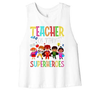 Kindergarten Prek Teacher Of Tiny Superheroes Back To School Women's Racerback Cropped Tank