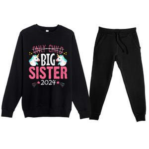 Kids Promoted To Big Sister Est 2024 Unicorn Premium Crewneck Sweatsuit Set