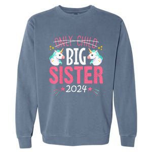 Kids Promoted To Big Sister Est 2024 Unicorn Garment-Dyed Sweatshirt