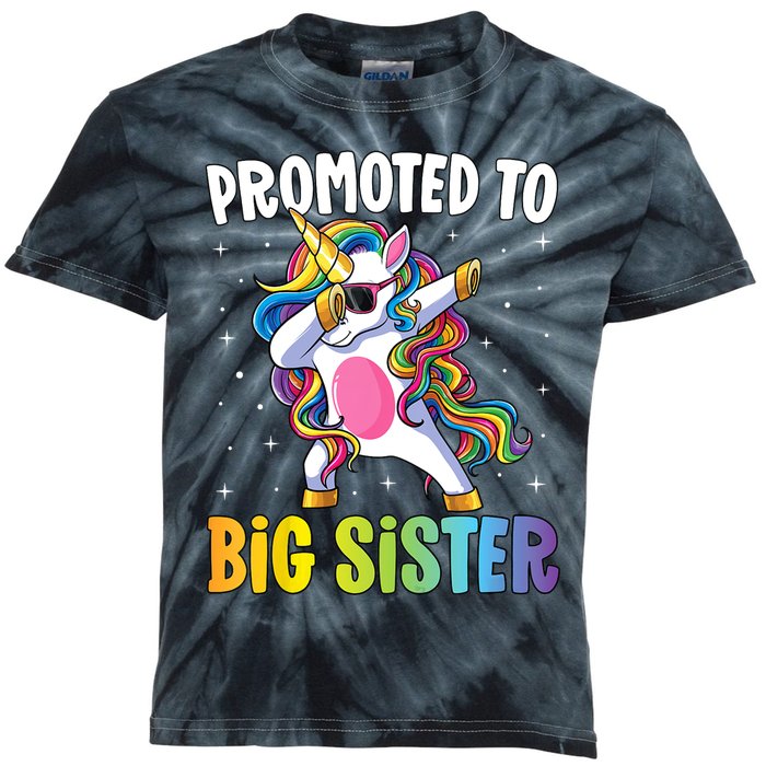 Kids Promoted To Big Sister Dabbing Unicorn Older Sister Kids Tie-Dye T-Shirt