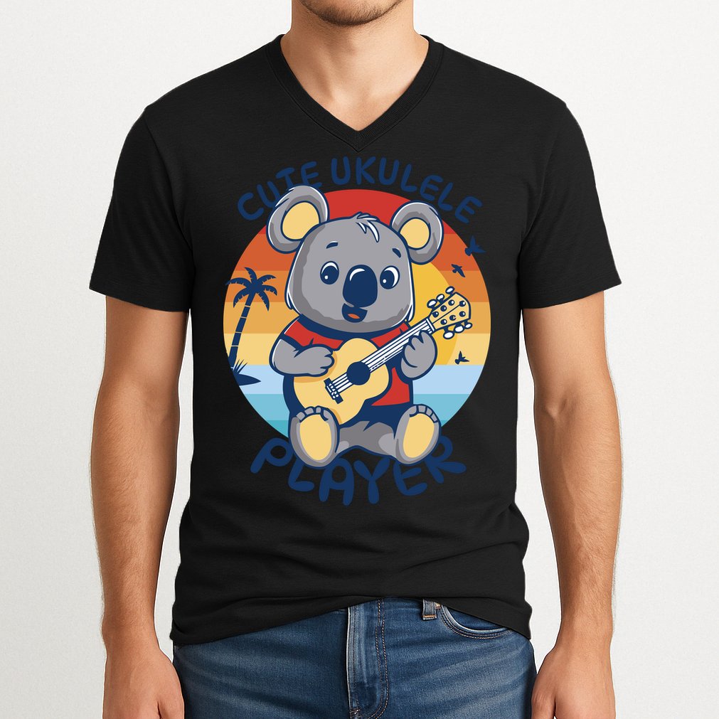 Koala Playing Ukulele V-Neck T-Shirt