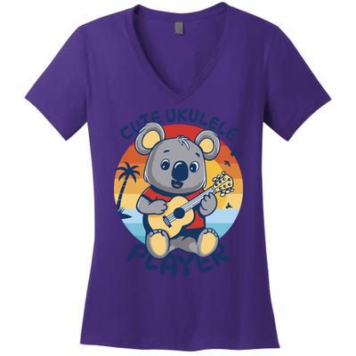 Koala Playing Ukulele Women's V-Neck T-Shirt