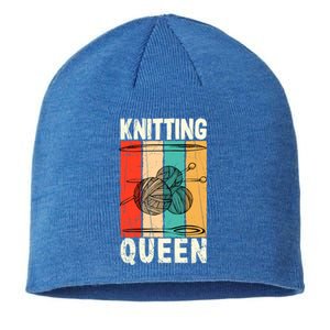 Knitting Queen Crocheting Lover Funny Yarn Wool Pun Cute Gift Sustainable Beanie