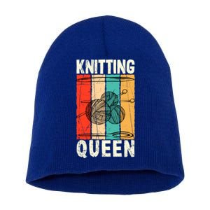 Knitting Queen Crocheting Lover Funny Yarn Wool Pun Cute Gift Short Acrylic Beanie