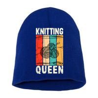 Knitting Queen Crocheting Lover Funny Yarn Wool Pun Cute Gift Short Acrylic Beanie