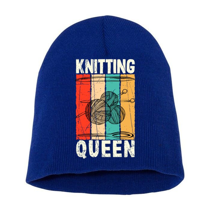 Knitting Queen Crocheting Lover Funny Yarn Wool Pun Cute Gift Short Acrylic Beanie