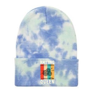 Knitting Queen Crocheting Lover Funny Yarn Wool Pun Cute Gift Tie Dye 12in Knit Beanie