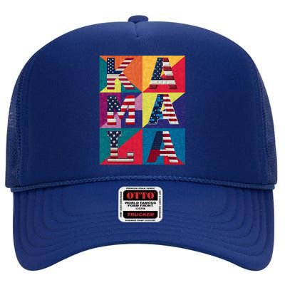 Kamala Quilt High Crown Mesh Back Trucker Hat