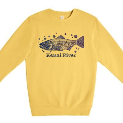 Kenai River Alaska King Salmon Fish Art River Fishing Trip Premium Crewneck Sweatshirt