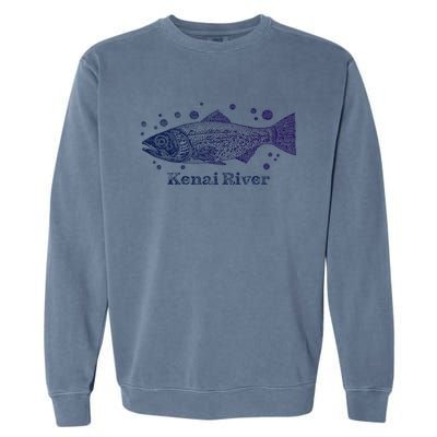 Kenai River Alaska King Salmon Fish Art River Fishing Trip Garment-Dyed Sweatshirt