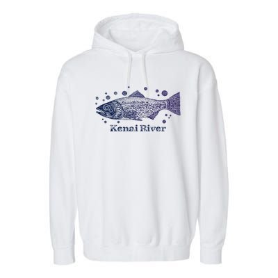 Kenai River Alaska King Salmon Fish Art River Fishing Trip Garment-Dyed Fleece Hoodie