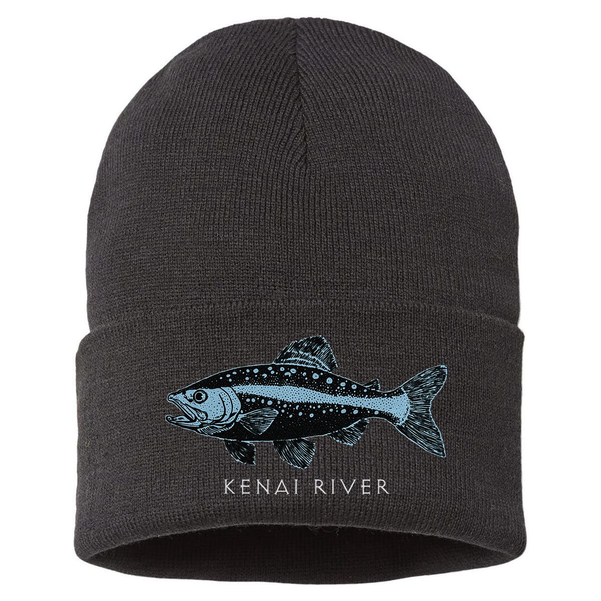 Kenai River Alaska King Salmon Fish Art Fishing Trip Sustainable Knit Beanie