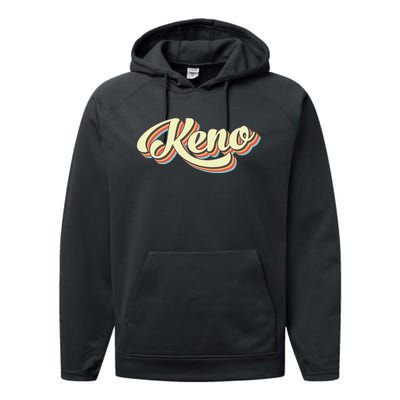 Keno Retro Art Baseball Font Vintage Performance Fleece Hoodie