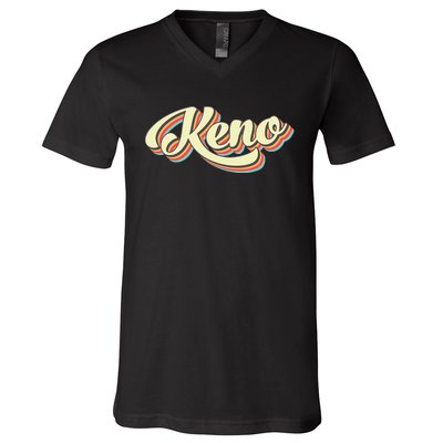 Keno Retro Art Baseball Font Vintage V-Neck T-Shirt