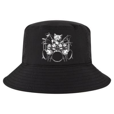 Kitten Rock Band Funny Kitty Drummer Cat Playing Drums Cool Comfort Performance Bucket Hat