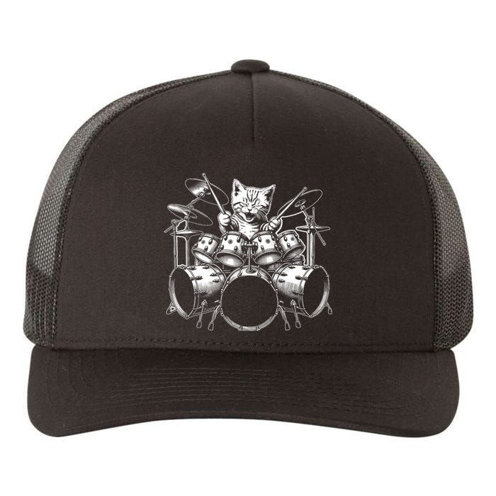 Kitten Rock Band Funny Kitty Drummer Cat Playing Drums Yupoong Adult 5-Panel Trucker Hat