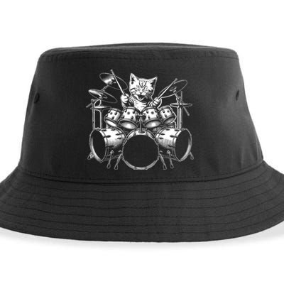 Kitten Rock Band Funny Kitty Drummer Cat Playing Drums Sustainable Bucket Hat