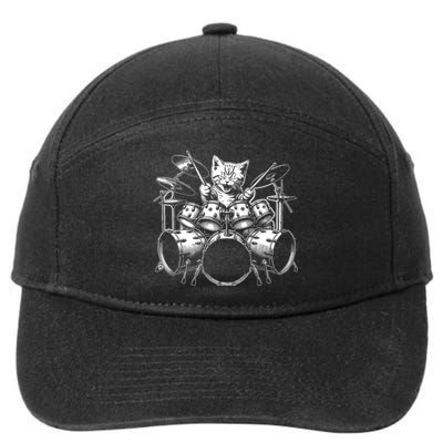 Kitten Rock Band Funny Kitty Drummer Cat Playing Drums 7-Panel Snapback Hat