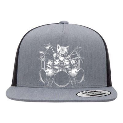 Kitten Rock Band Funny Kitty Drummer Cat Playing Drums Flat Bill Trucker Hat