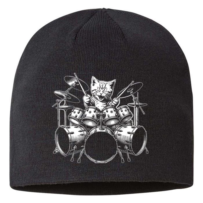 Kitten Rock Band Funny Kitty Drummer Cat Playing Drums Sustainable Beanie