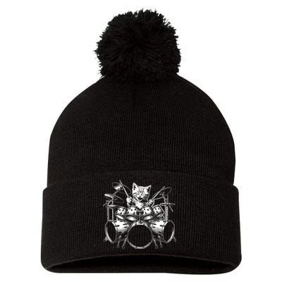 Kitten Rock Band Funny Kitty Drummer Cat Playing Drums Pom Pom 12in Knit Beanie