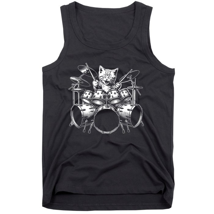 Kitten Rock Band Funny Kitty Drummer Cat Playing Drums Tank Top