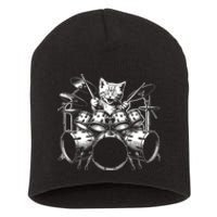 Kitten Rock Band Funny Kitty Drummer Cat Playing Drums Short Acrylic Beanie