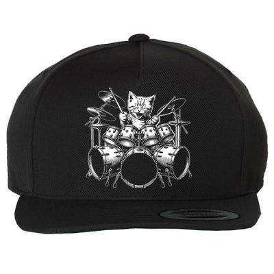 Kitten Rock Band Funny Kitty Drummer Cat Playing Drums Wool Snapback Cap