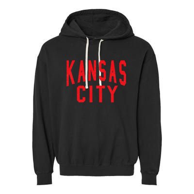 Kc Red & Black Kc Kansas City Old School Throwback Kc Fan Garment-Dyed Fleece Hoodie