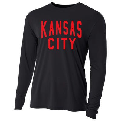 Kc Red & Black Kc Kansas City Old School Throwback Kc Fan Cooling Performance Long Sleeve Crew