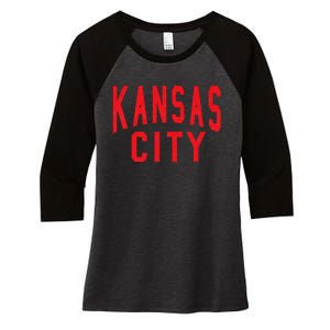 Kc Red & Black Kc Kansas City Old School Throwback Kc Fan Women's Tri-Blend 3/4-Sleeve Raglan Shirt