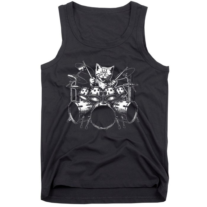 Kitten Rock Band Funny Kitty Drummer Tank Top